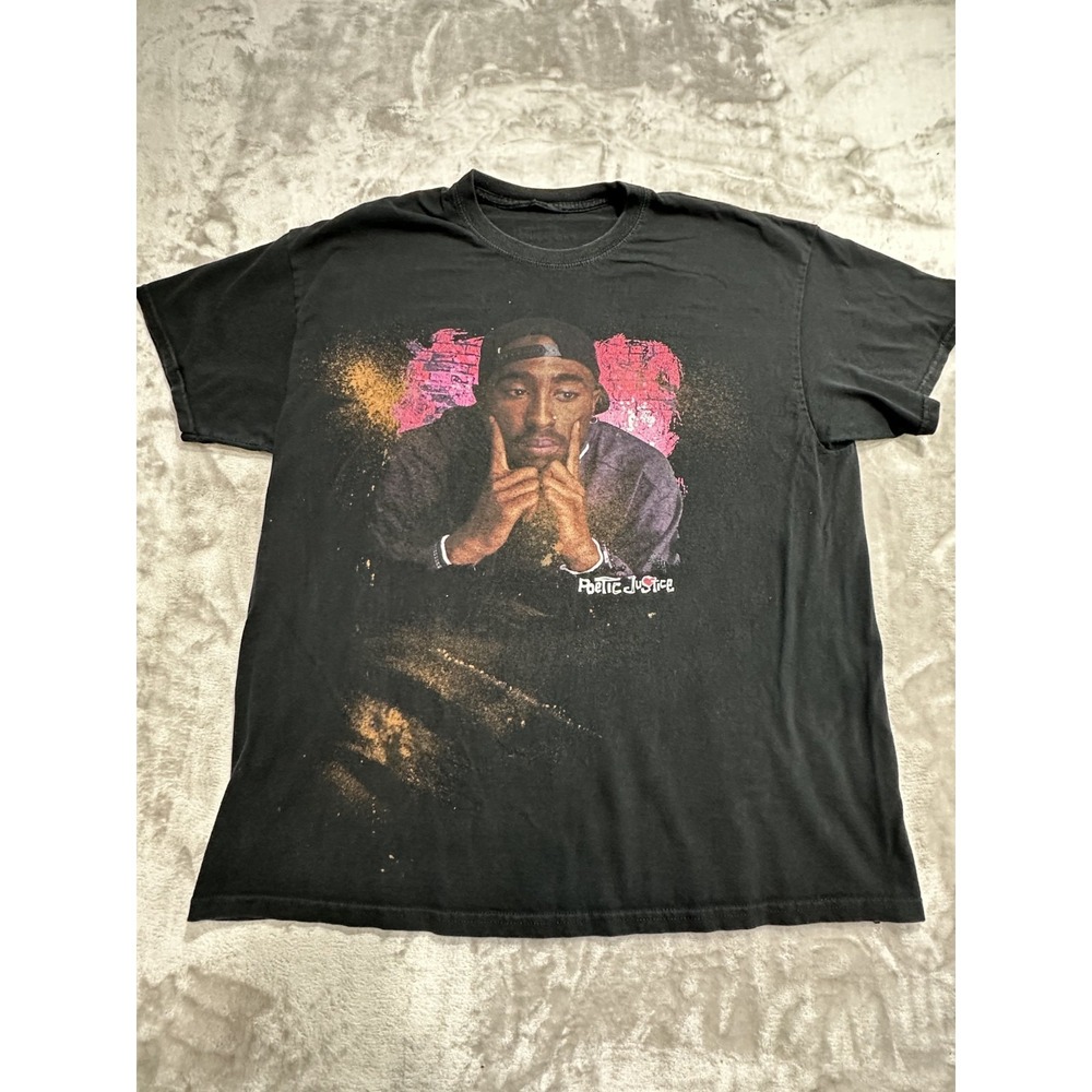 2Pac Tupac Shakur Poetic‎ Justice T-Shirt Men's Size XL Black Rap Short Sleeve